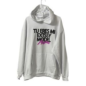 Sad Boyz White Hooded Pullover Cotton Blend Unisex Sweatshirt(Size XXL)